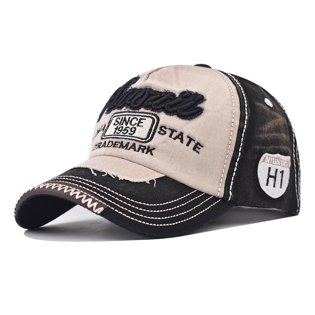 URTAODFE Embroidery Hawaii Vintage Washed Baseball Cap,Cotton Trucker Hat,Couple Duck Tongue Cap (UK, Alpha, L, Black)