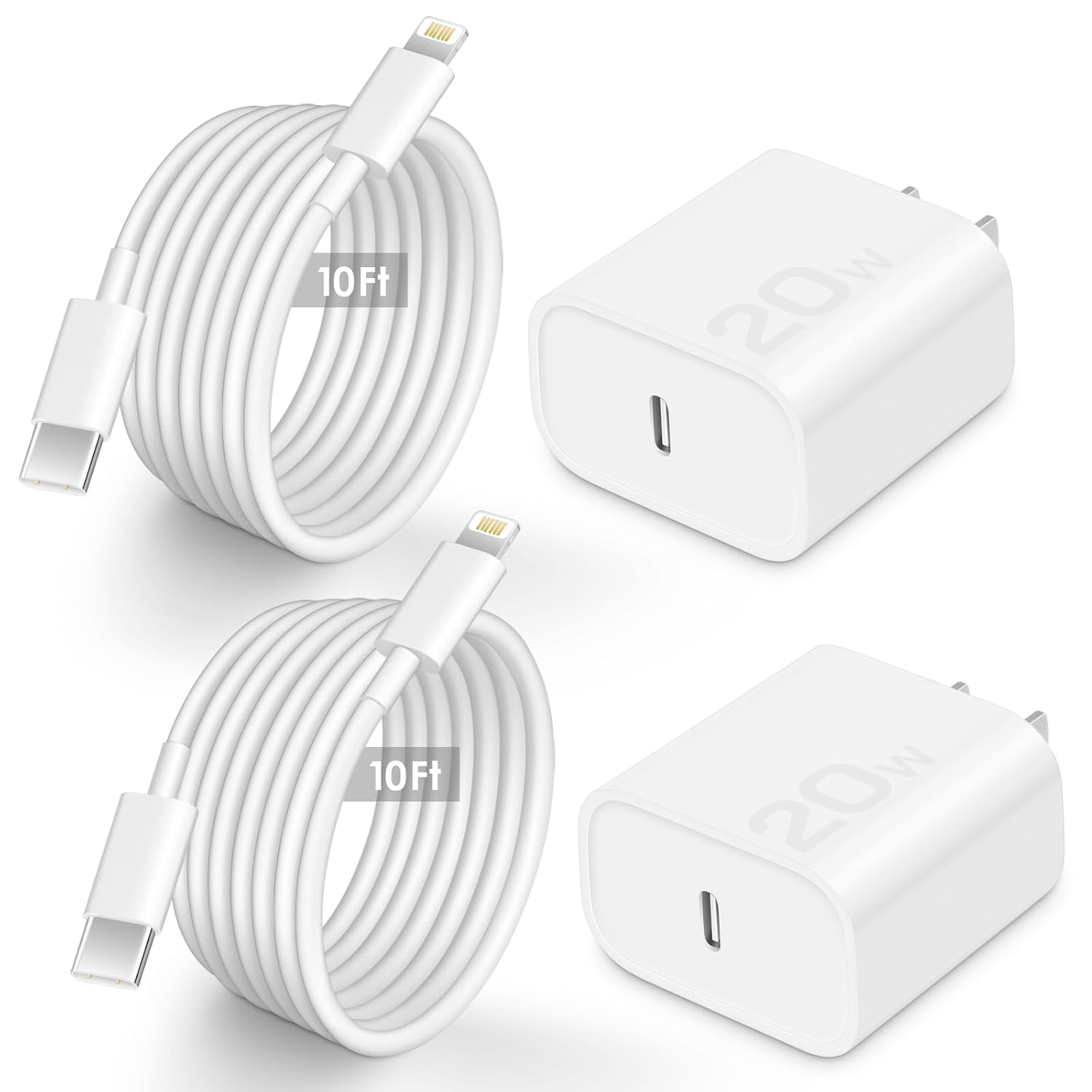 AISNI Fast Charger Block for iPhone 14 13 Fast Charging with 10 Foot Fast Charging Cable,MFi-Certified, 20W PD USB C i-Phone Charger 10 ft Compatible with iP14 Plus/14/13/12/11 Pro Max (2Pack White)