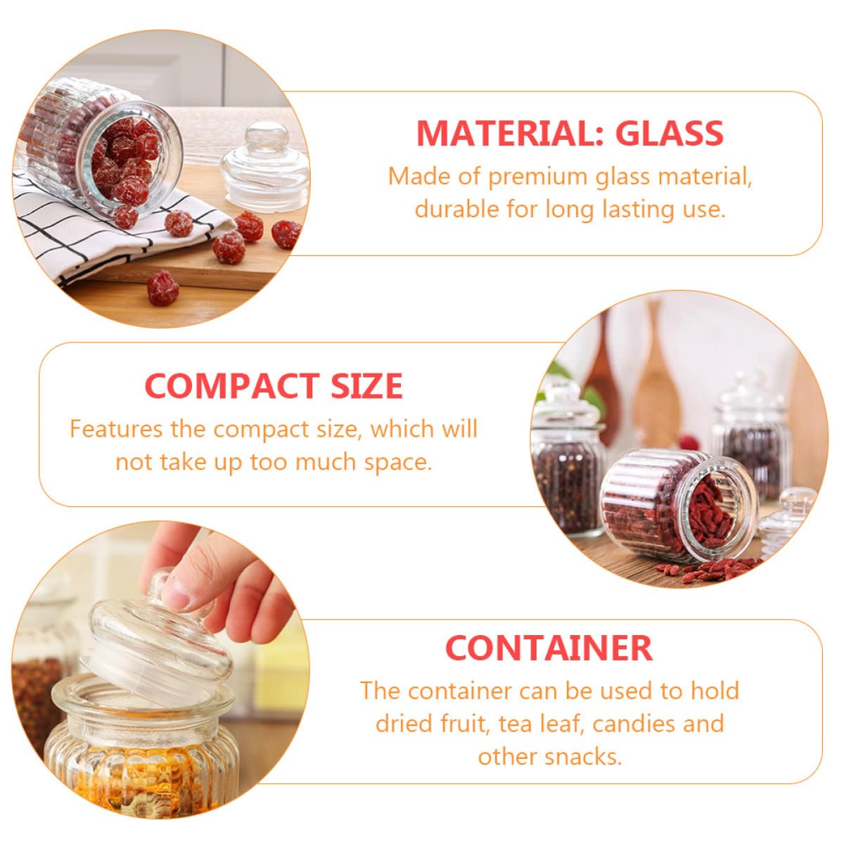 Multifunktionale Glasaufbewahrungsbehälter 230ml Vorratsdosen aus Glas mit Hoher Festigkeit 4 Stück für Küche und