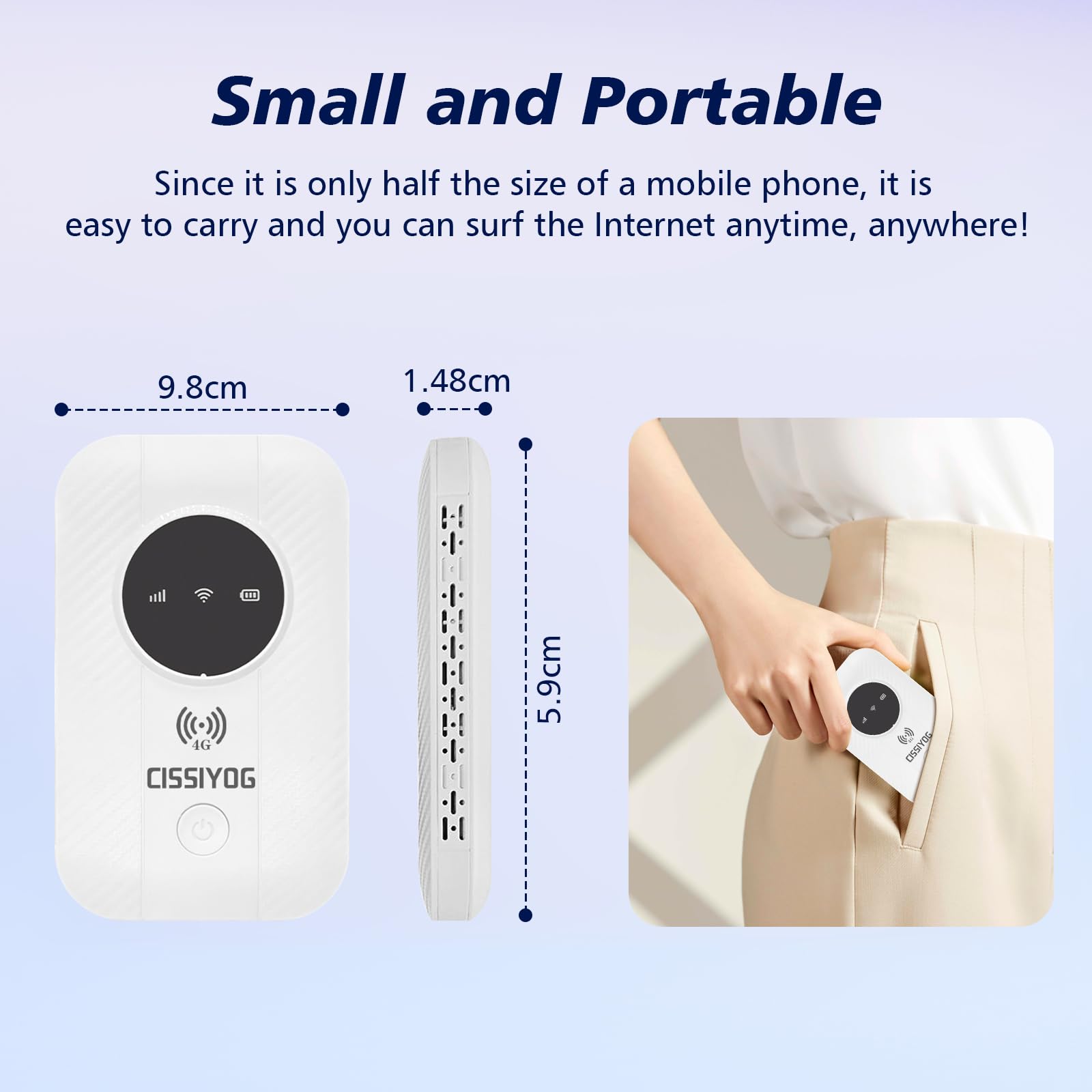 Mobiler WLAN Router 4G LTE – Portabler Hotspot, Bis Zu 10 Geräte, 3650 MAh Akku, Typ-C, Ideal Für Reisen & Camper