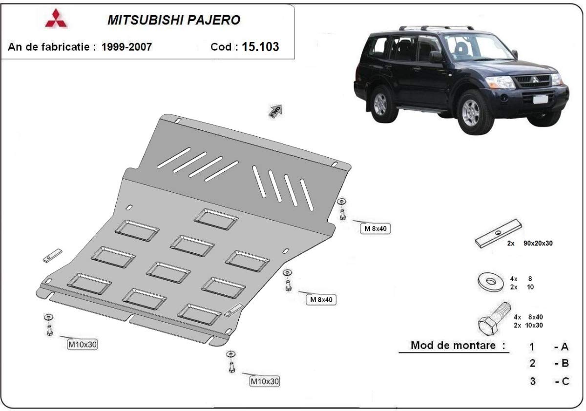compatibile con Piastra paramotore di acciaio Mitsubishi Pajero 3 V60, V70 Vers 2.0 1999-2007