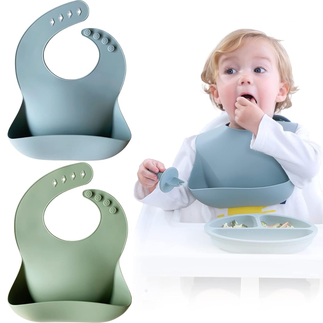 Moonkie Silicone Baby Bibs Set Of 2, BPA Free Waterproof Soft Durable  Adjustable Silicone Bibs for Babies & Toddlers(Ether/Sage) : Amazon.in:  Baby ...