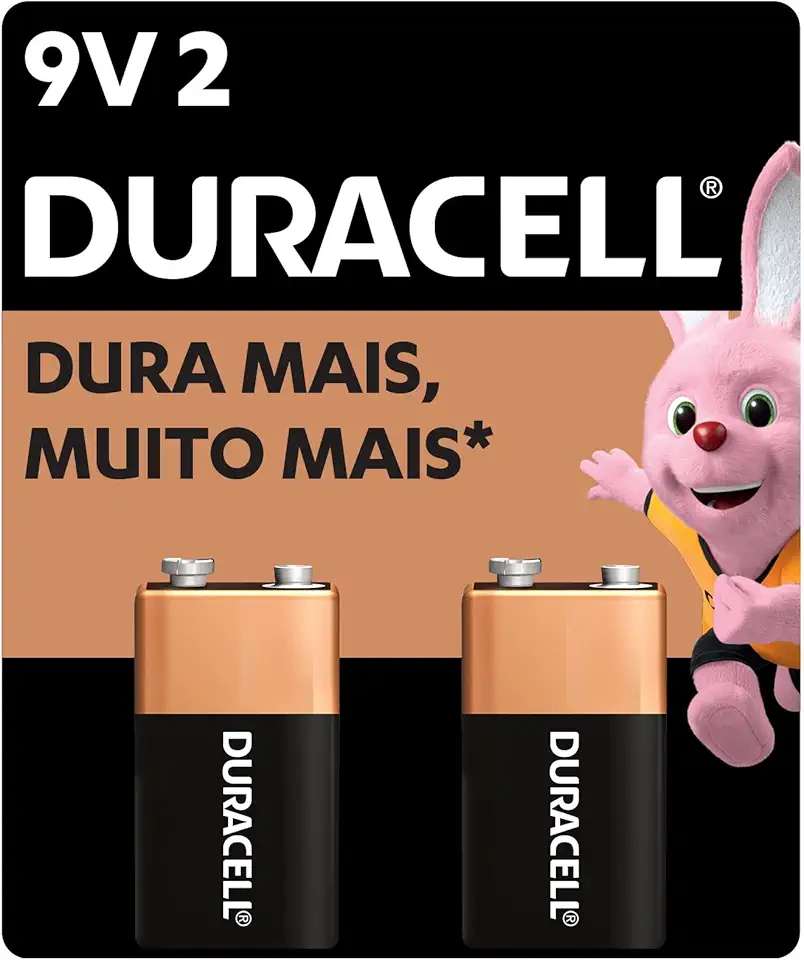 Duracell Bateria Alcalina 9V Com 2 Unidades – Ideal para Detectores de Fumaça e Microfones sem Fio
