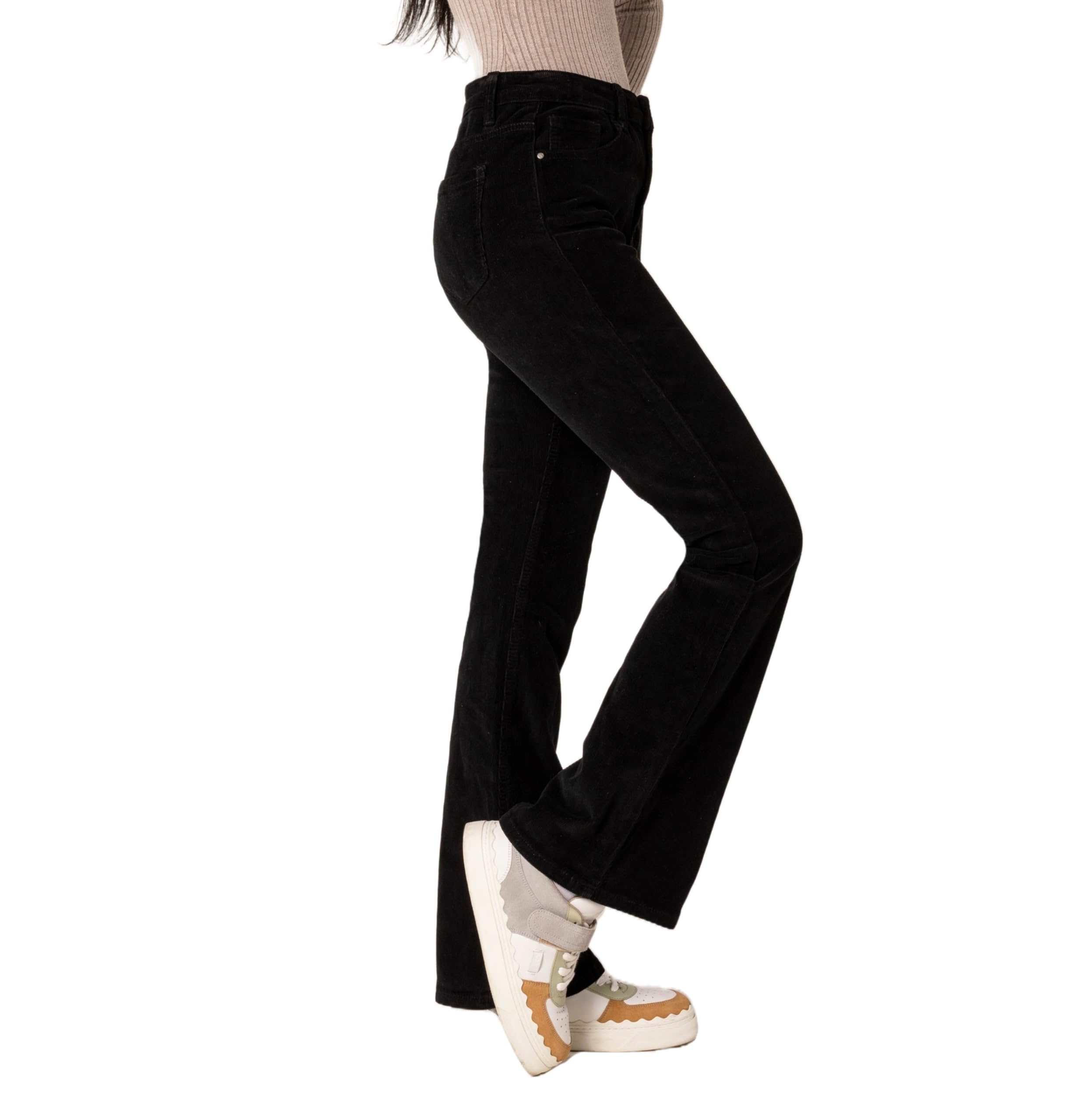 Nina Carter J221 - Pantaloni da donna a vita alta, in velluto a coste, stile vintage