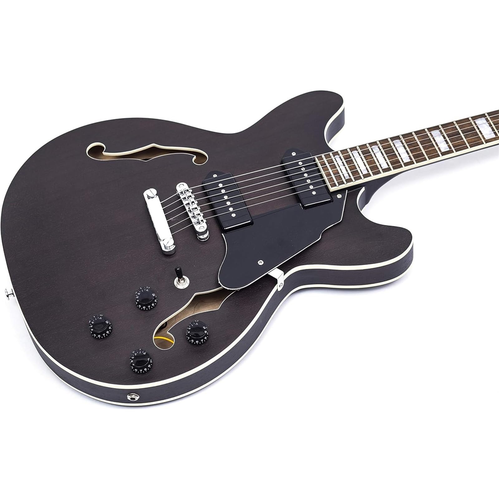 Starter kit chitarra elettrica jazz chitarra elettrica fiamma acero top semi Hollow corpo opaco rifinito con pickup (grigio)