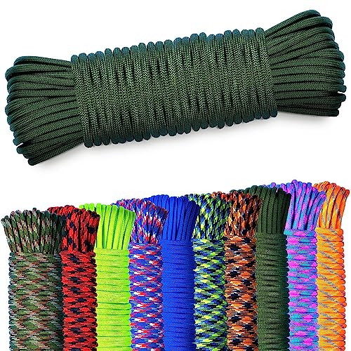 AMZoutdoor® Corde Paracorde 550 de 4 mm | Corde Paracorde | 7 Brins Centraux | Équipement de Plein Air | Camping de Plein Air | Cordes Paracorde (Vert Olive/Camouflage, 15 Mètres)
