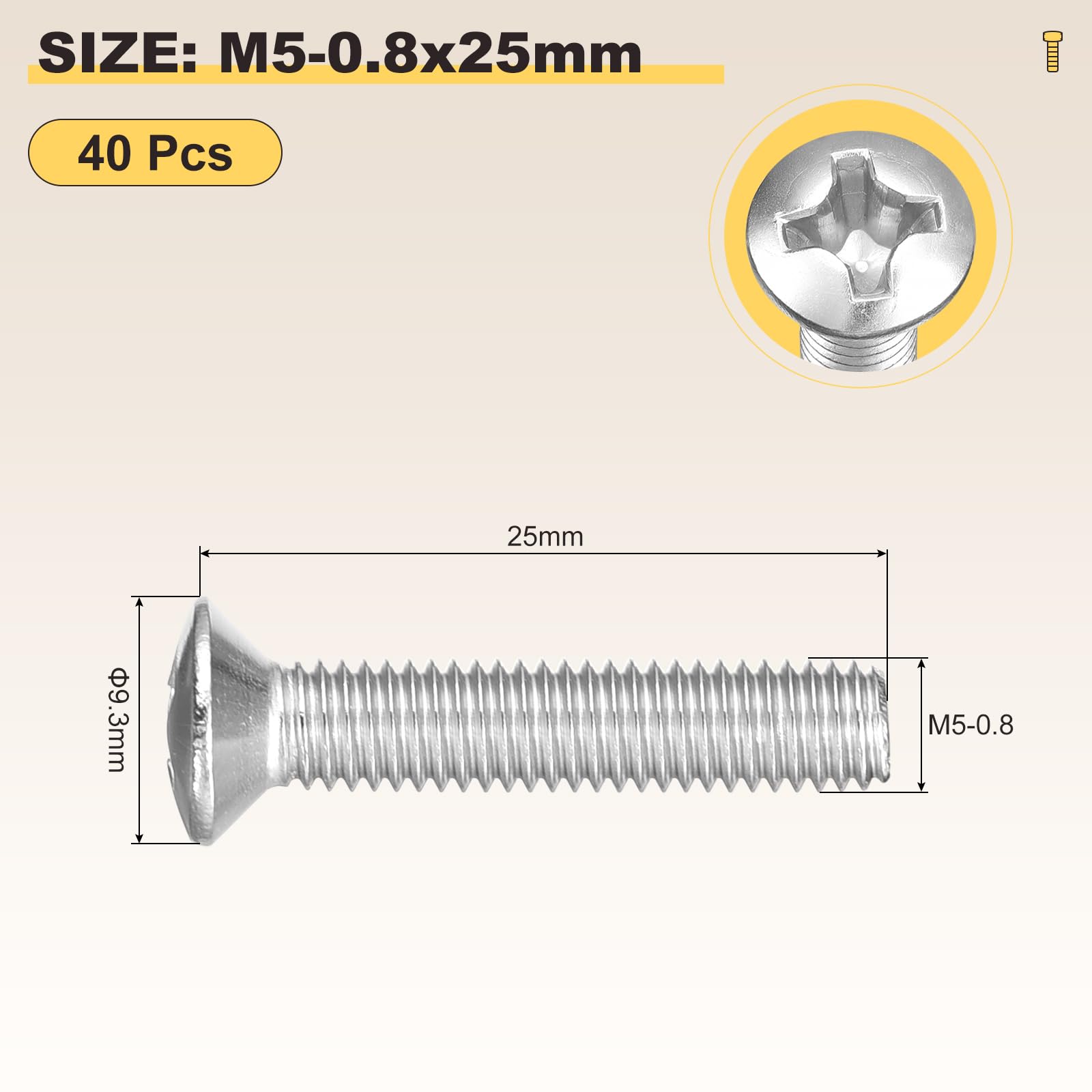 METALLIXITY Phillips Cross Recessed Countersunk Head Screws Bolts (M5-0.8x25) 40Pcs - Image 2