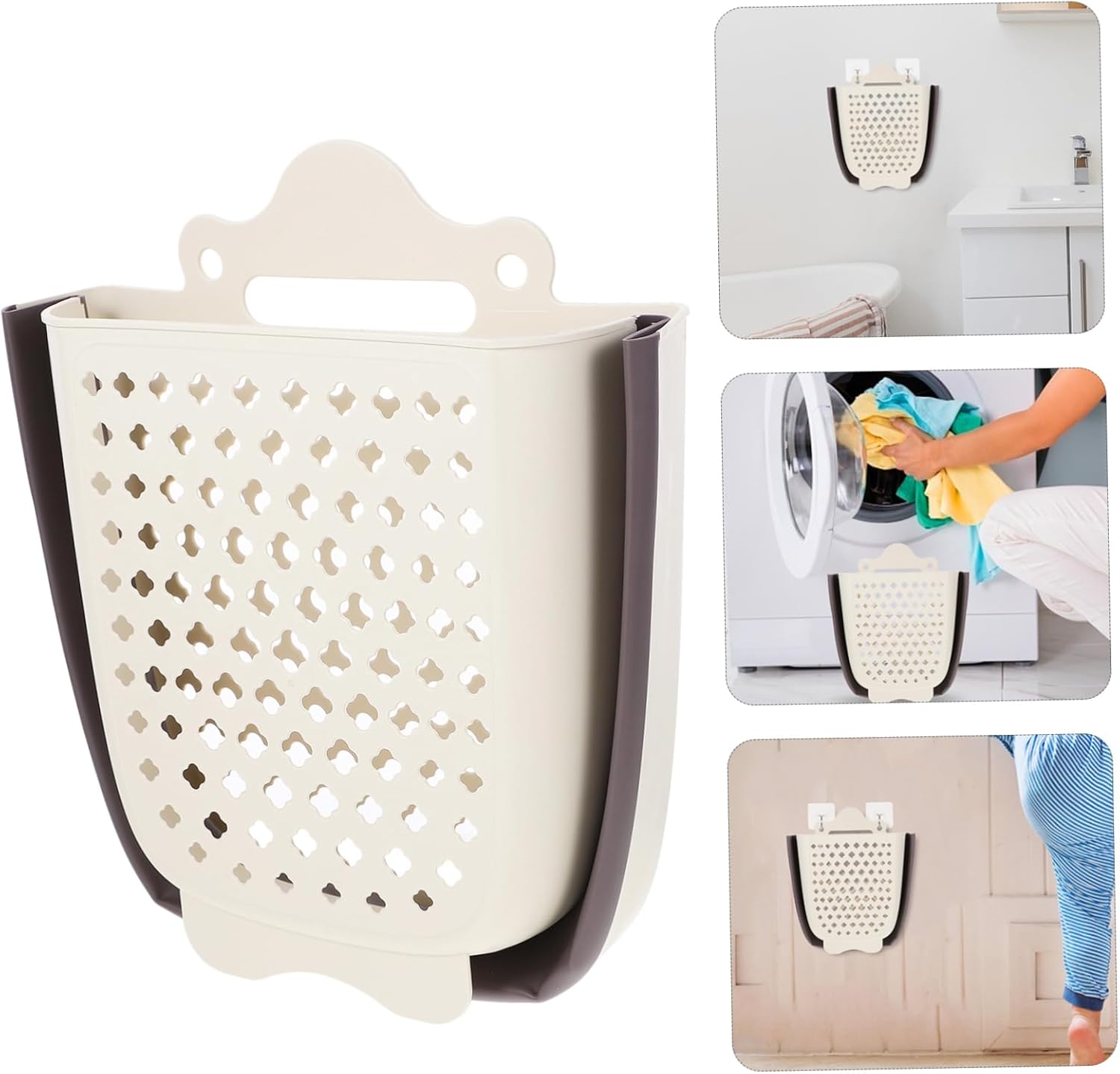 VICASKY Collapsible Plastic Laundry Basket Wall Hanging Clothes Hamper for Bathroom Large Capacity Dirty Cloth Storage Basket with Comfortable Handle and Space Saving Organizer for Clothes
