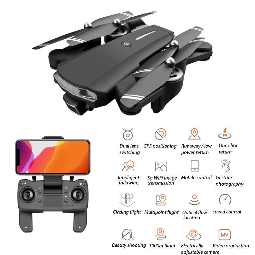Dron 4K z kamerą dla dorosłych, składany, łatwy Quadcopter GPS z HD FPV na żywo regulowany szeroki kąt i gesty wysokość selfie trzymanie transmisja 5G podwójny GPS Return Home