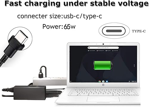 Miniatura 3 de Vinpera - Cargador de CA tipo C de 65 W 45 W para Lenovo Chromebook 100e 300e 500e C330 S330 S340 Yoga C930 C940 720 730S ThinkPad T480 T580 USB-C