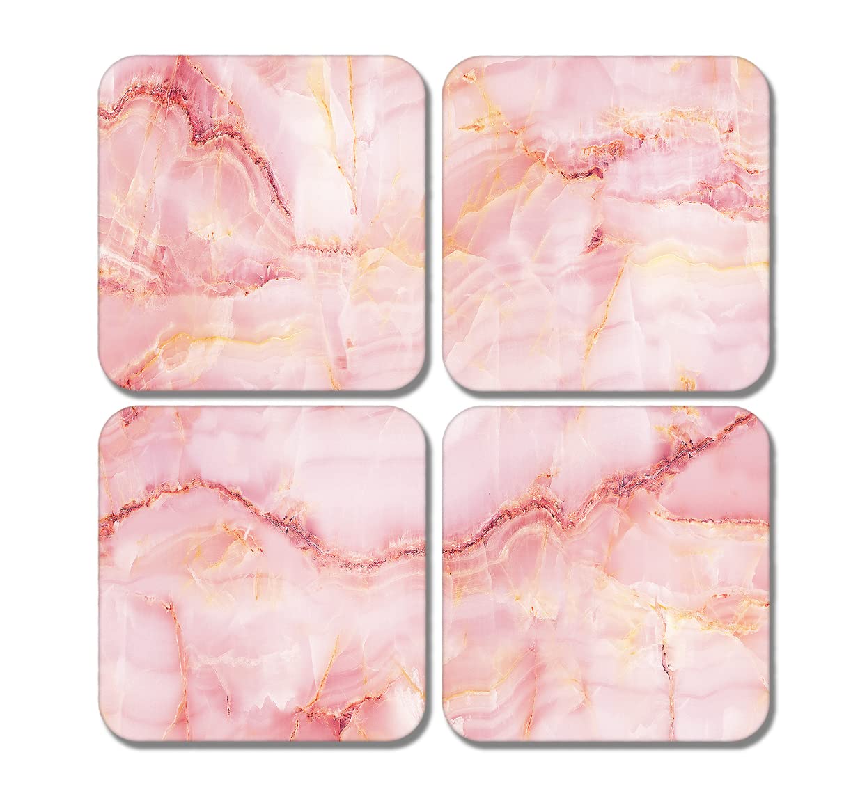 4 x Square Pink Marble Effect Coasters - Agate Art Design Set Theme Gift #78458