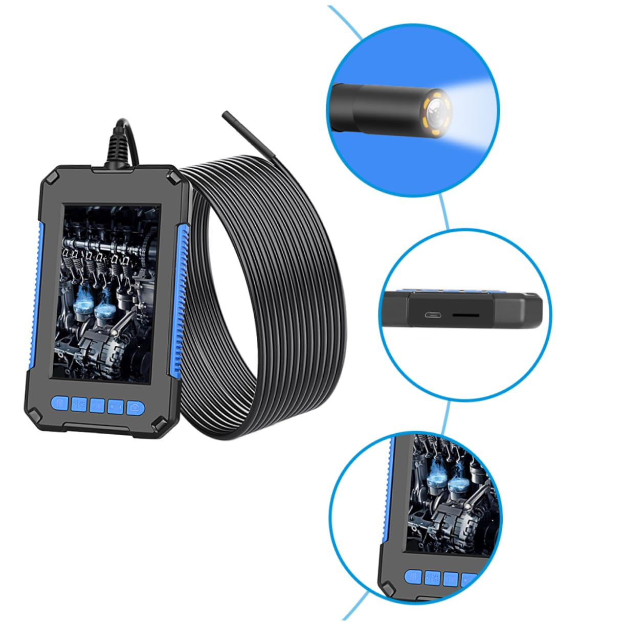 Borescopio Industriale HD Schermo 4,3 Pollici, Ip67, Luce Led, per Ispezione e Manutenzione di Impianti e Attrezzature