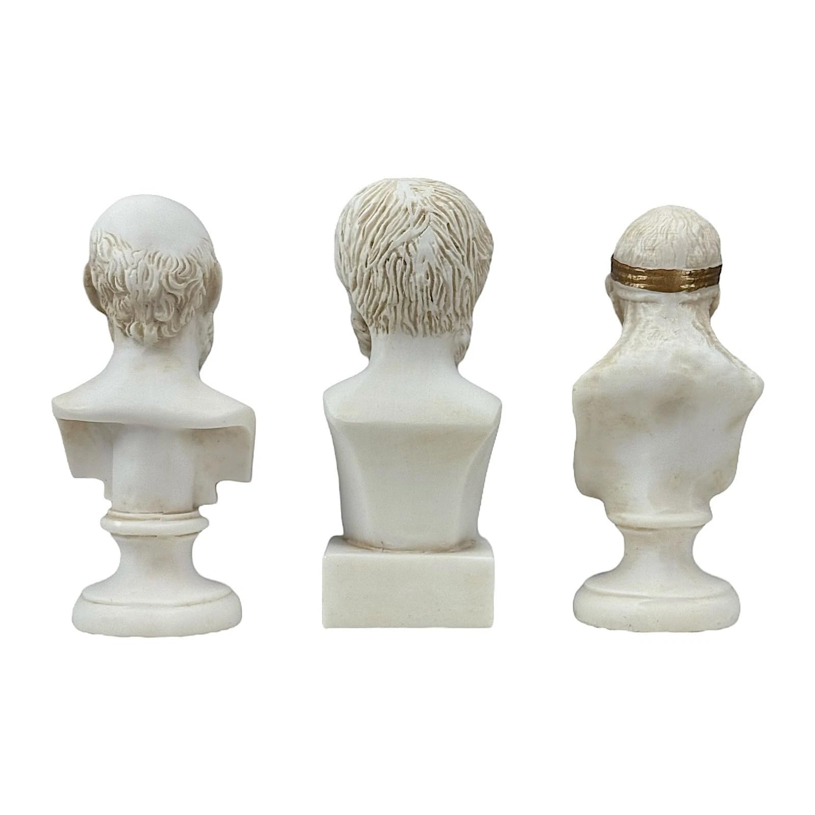 Set busto Socrate, Aristotele e Platone - Statue di filosofo greco | Sculture grigie in alabastro fuso a mano | Filosofia classica Home Decor