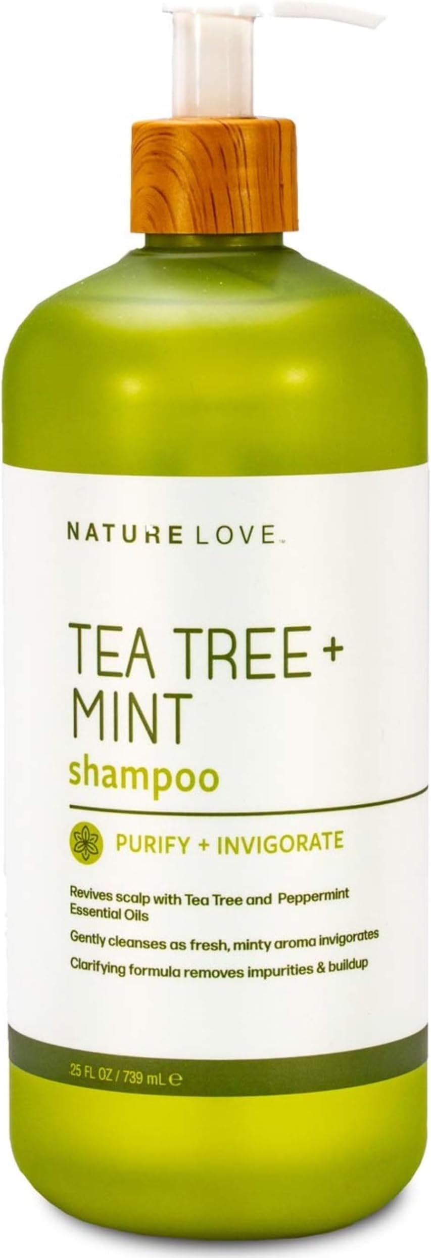 Nature Love Tea Tree + Mint Clarifying Shampoo | Purify + Invigorate | Revitalizing for All Hair Types | Paraben Free, Cruelty Free, Made in USA (25 oz)