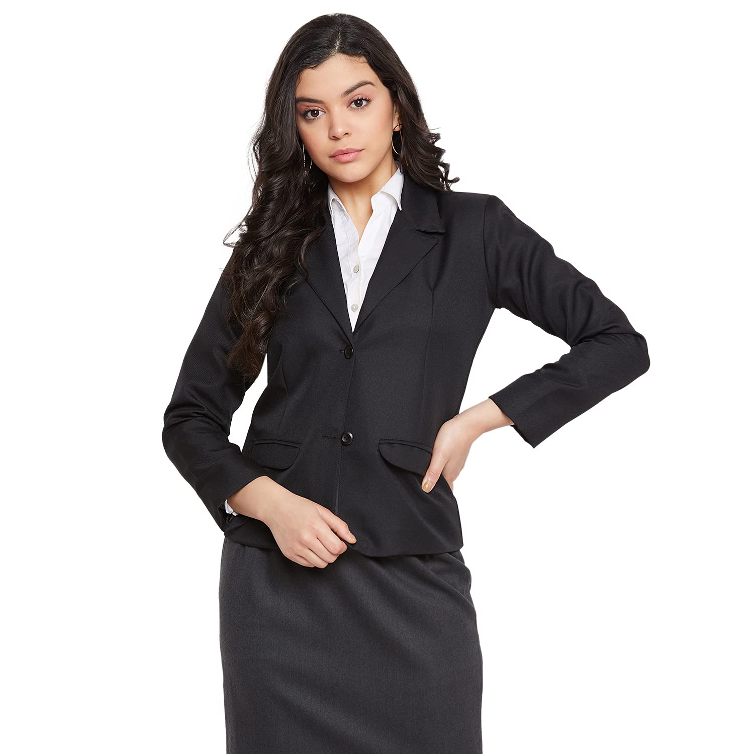 Womens Regular Fit Open Front Black Office Blazer Pocket