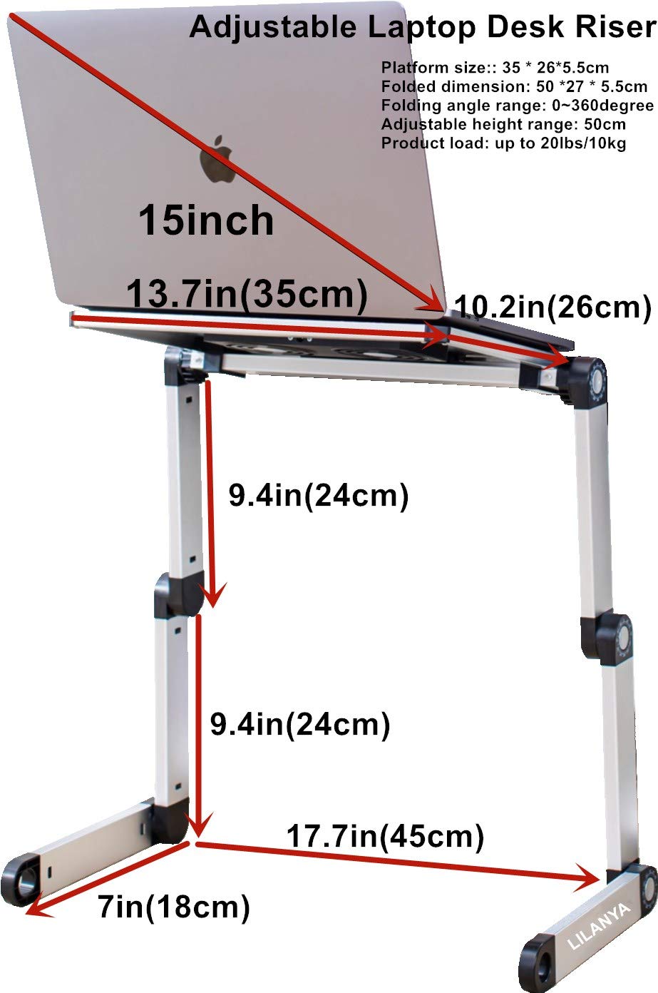 Supporto da tavolo ergonomico per computer portatile, regolabile, supporto per notebook e scrivania, Ultrabook, per letto o divano con ventole USB per il lavoro da casa o in viaggio (argento)