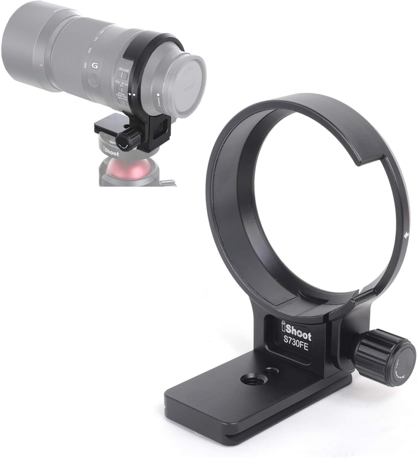 iShoot Metal Lens Collar, CNC Tripod Mount Ring Support for Sony FE 70-300mm F4.5-5.6G OSS Lens, Bottom is ARCA Fit Quick Release Plate Compatible with Tripod Ball Head of ARCA-Swiss Type