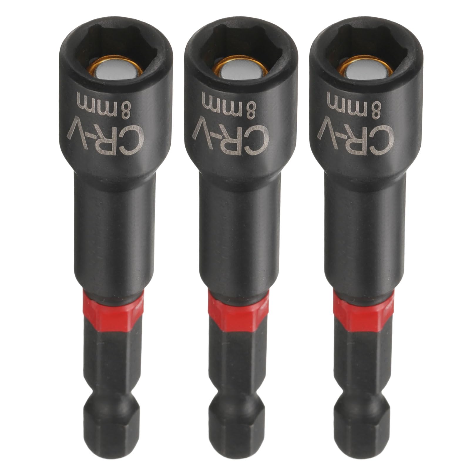 sourcing map 3pcs Nut Driver Drill Bit 8mm Metric Socket 1/4" Hex Shank 3" (65mm) Long Magnetic 6-Point Sockets Quick Change Phosphated CR-V Steel Bolt Setters for Power Drill Drivers, Black