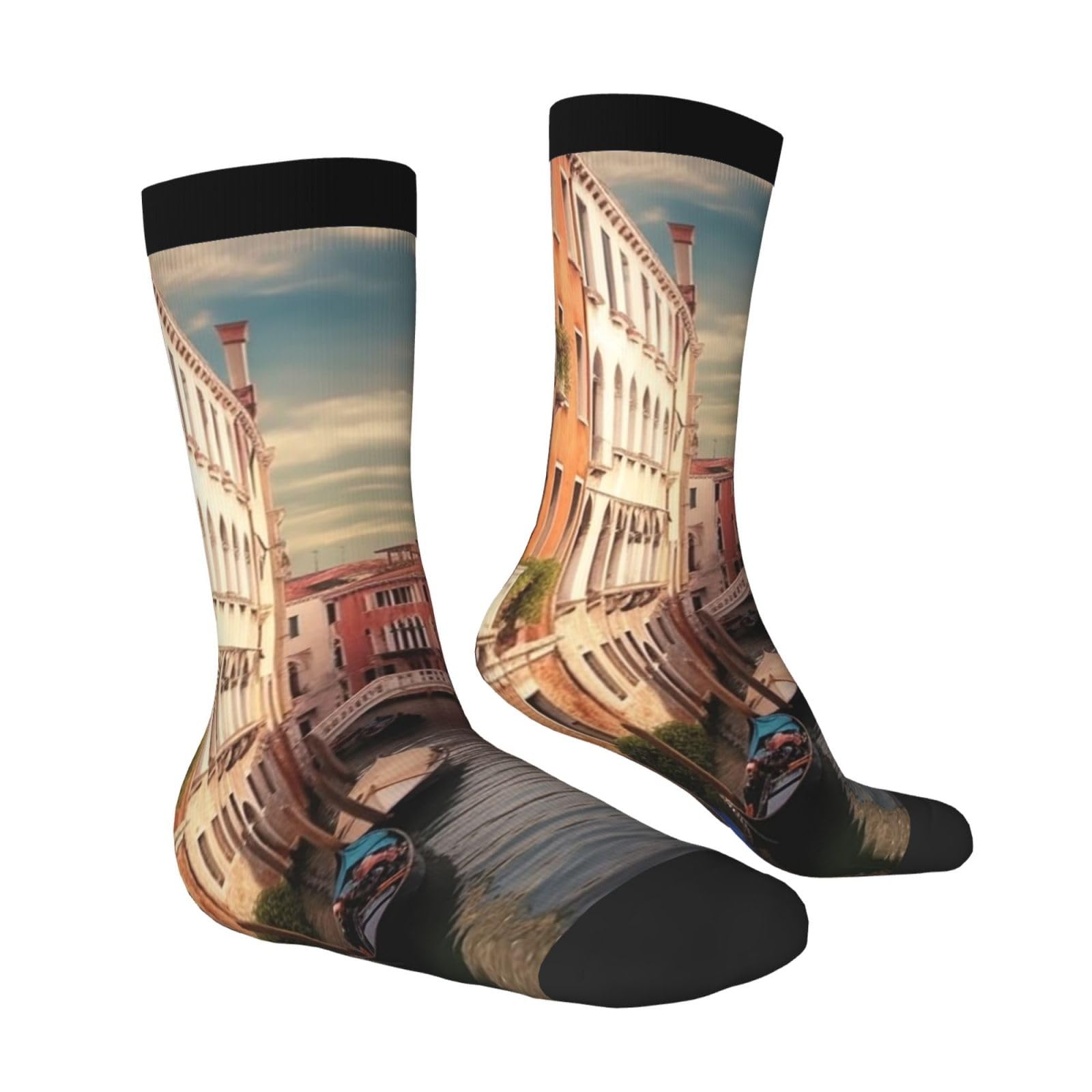 LZQPOEAS Beautiful Venice Canal View Athletic Socks Unisex Cushioned Crew Socks Hiking Running Calf Sock Soft Above Ankle Sock