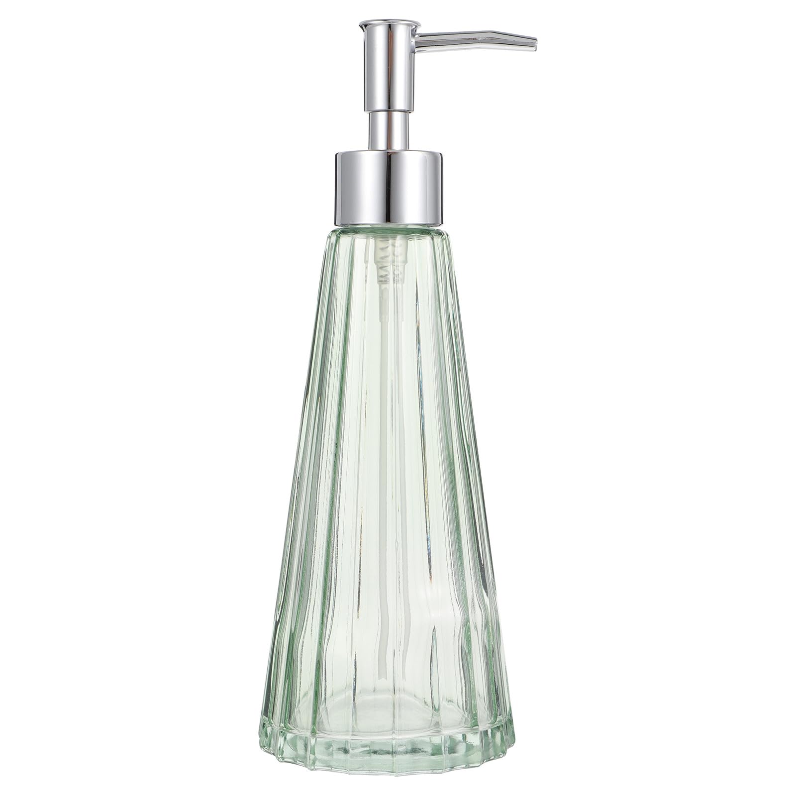 Veemoon Flacon de Lotion Rechargeable en Verre Vert Pompe Argentée 1 Pièce Flacon Secondaire pour Salle de Bain Distributeur de Savonnette Liquide et Shampooing Accessoire Élégant et
