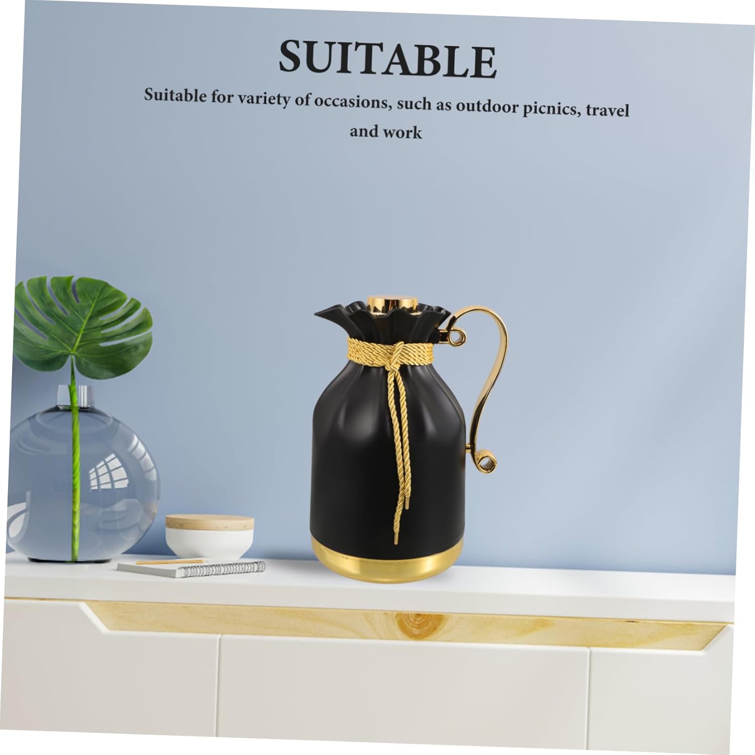 Amosfun Large Capacity Thermal Coffee Dispenser Insulated Teapot with Glass Liner for Hot Cold Beverages for Outdoor Picnics Travel and Office Use Flavor Preservation