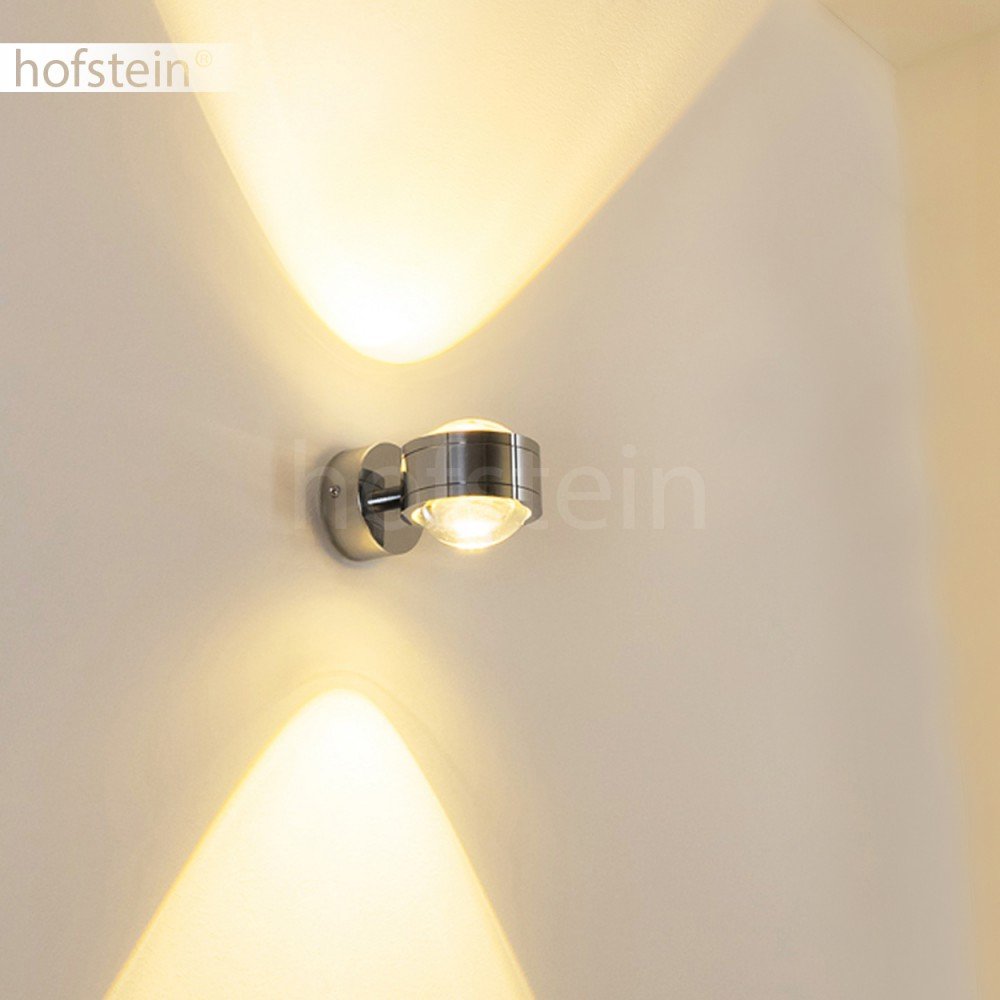 LED Wandlampe Indore, Wandleuchte aus Metall/Glas in Chrom, Wandstrahler 2-flammig mit Lichtkegel, 6 Watt, 600 Lumen, 3000 Kelvin, Innenwandleuchte m. Up&Down-Effekt, für das Badezimmer geeignet