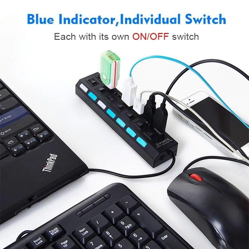 Image of 7 in 1 USB 3.0 and 6 Port 2.0 Multi Adapter for PC with Independent Switch and Blue LED Indicator