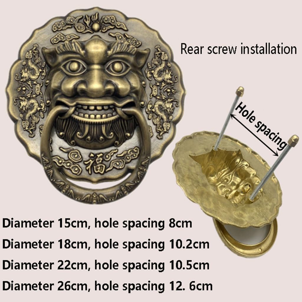 TIST Iron Door Knocker Door Knocker for Front Door Classical Lion Head Door Handle for Garden Wooden House Door Ring Knocker Surface-Mounted Installation(A,Dia 26m)