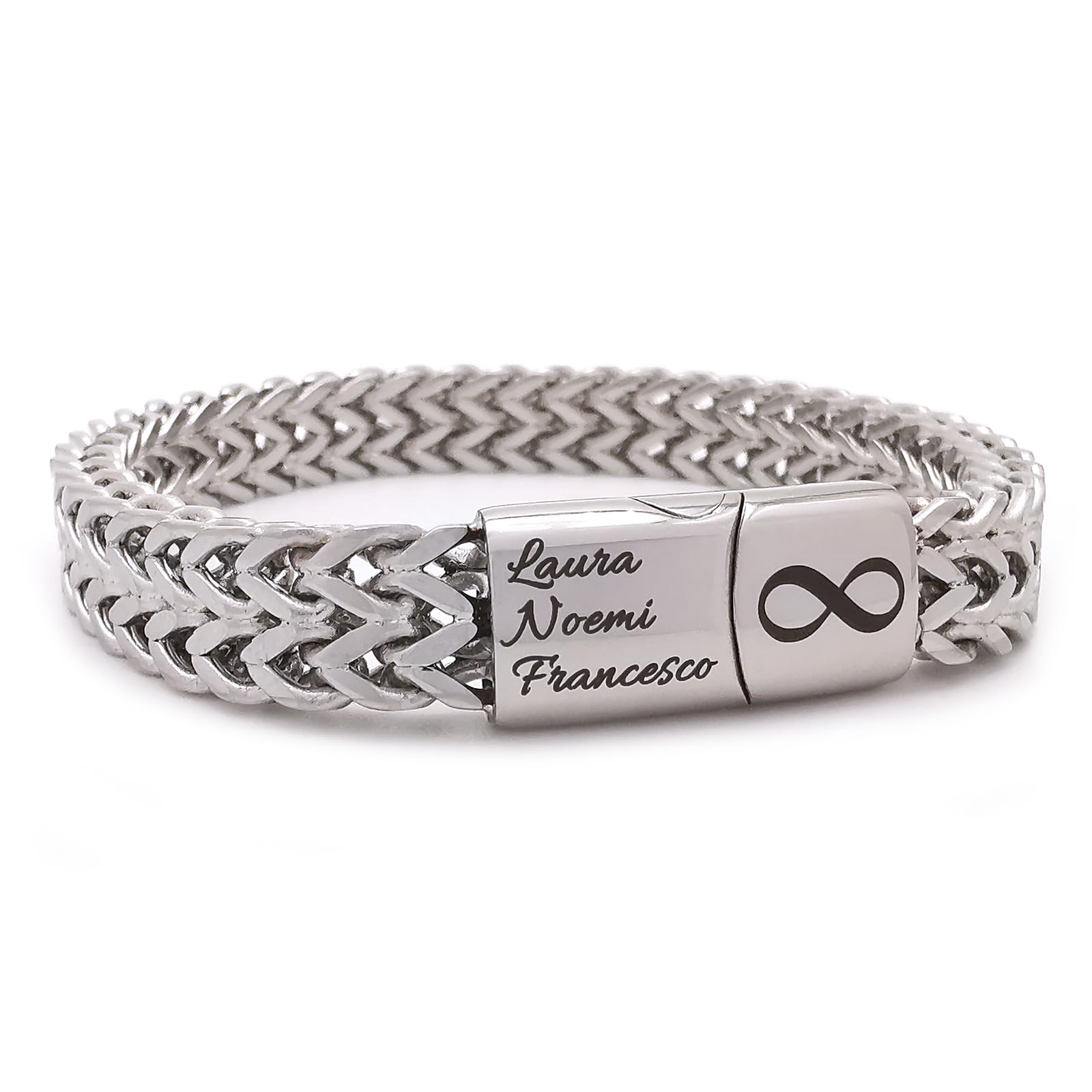 ALMENDRA Bracciale da uomo personalizzato in acciaio inox a catena braccialetto con incisione da personalizzare nome scritta