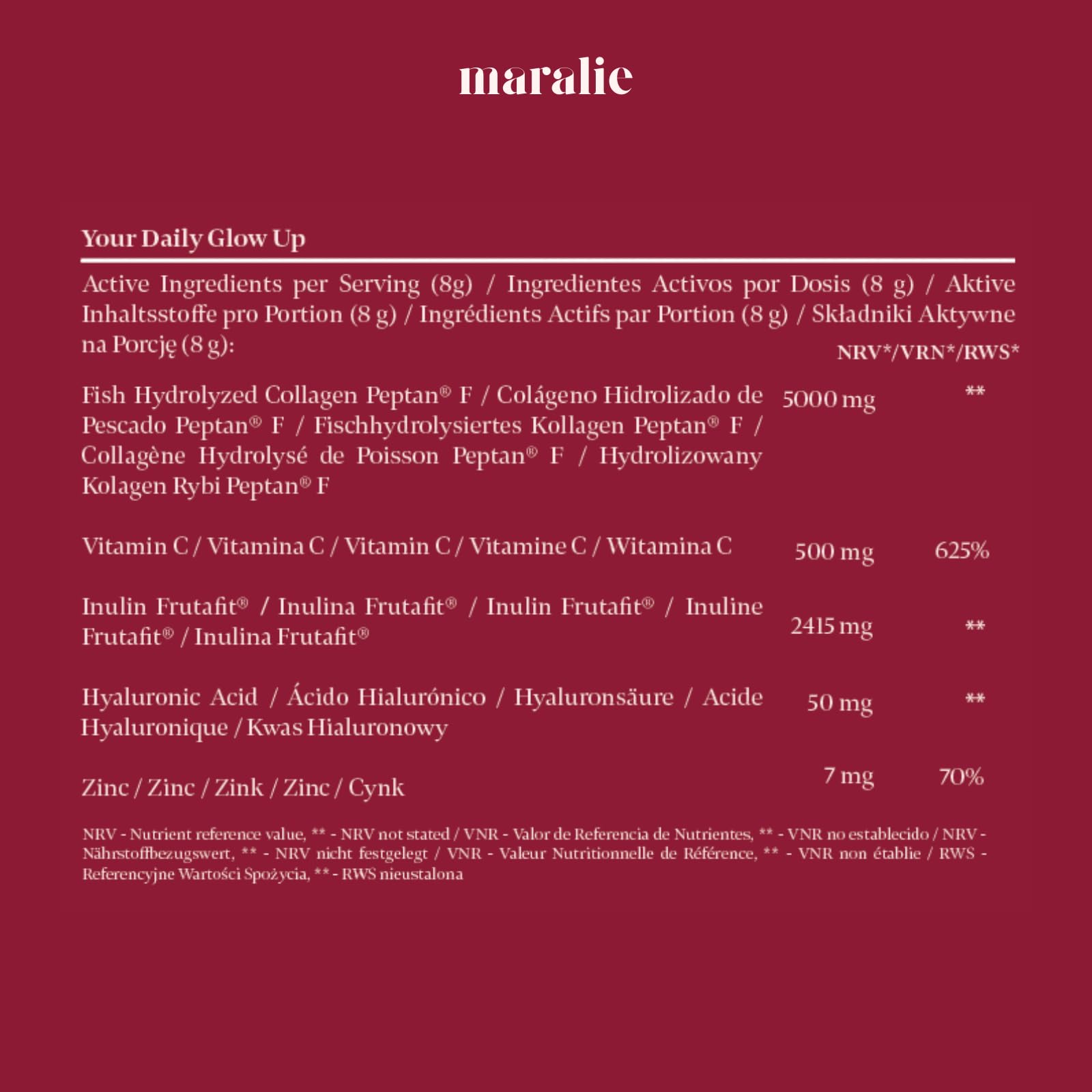 Glow Goals Colágeno Hidrolizado en Sobres [30 unidades] - Colágeno Marino Tipo 1 con Vitamina C, Zinc, Ácido Hialurónico e Inulina - Sabor neutro y de fácil disolución