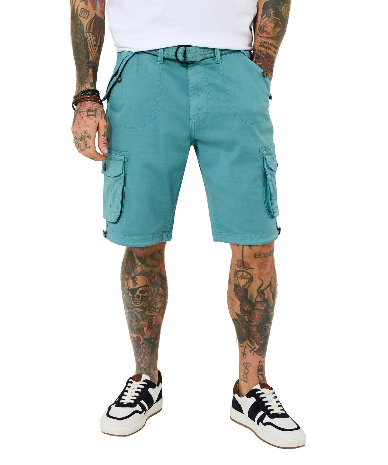 Joe Browns Men's Knee Length Belted Cargo Shorts, Regular, Green, UK 30