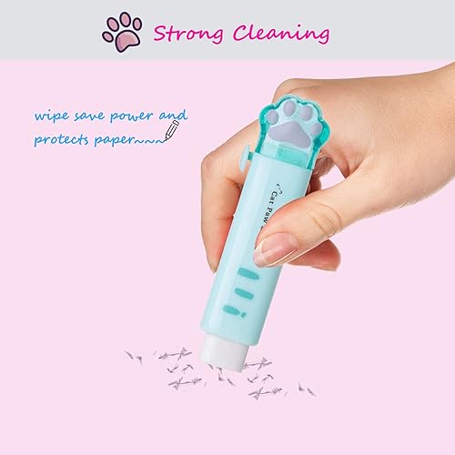 Vista 5 de 4 piezas de borrador retráctil Kawaii con patas de gato para niños, goma para estudiantes que escriben, dibujar estéticos suministros escolares