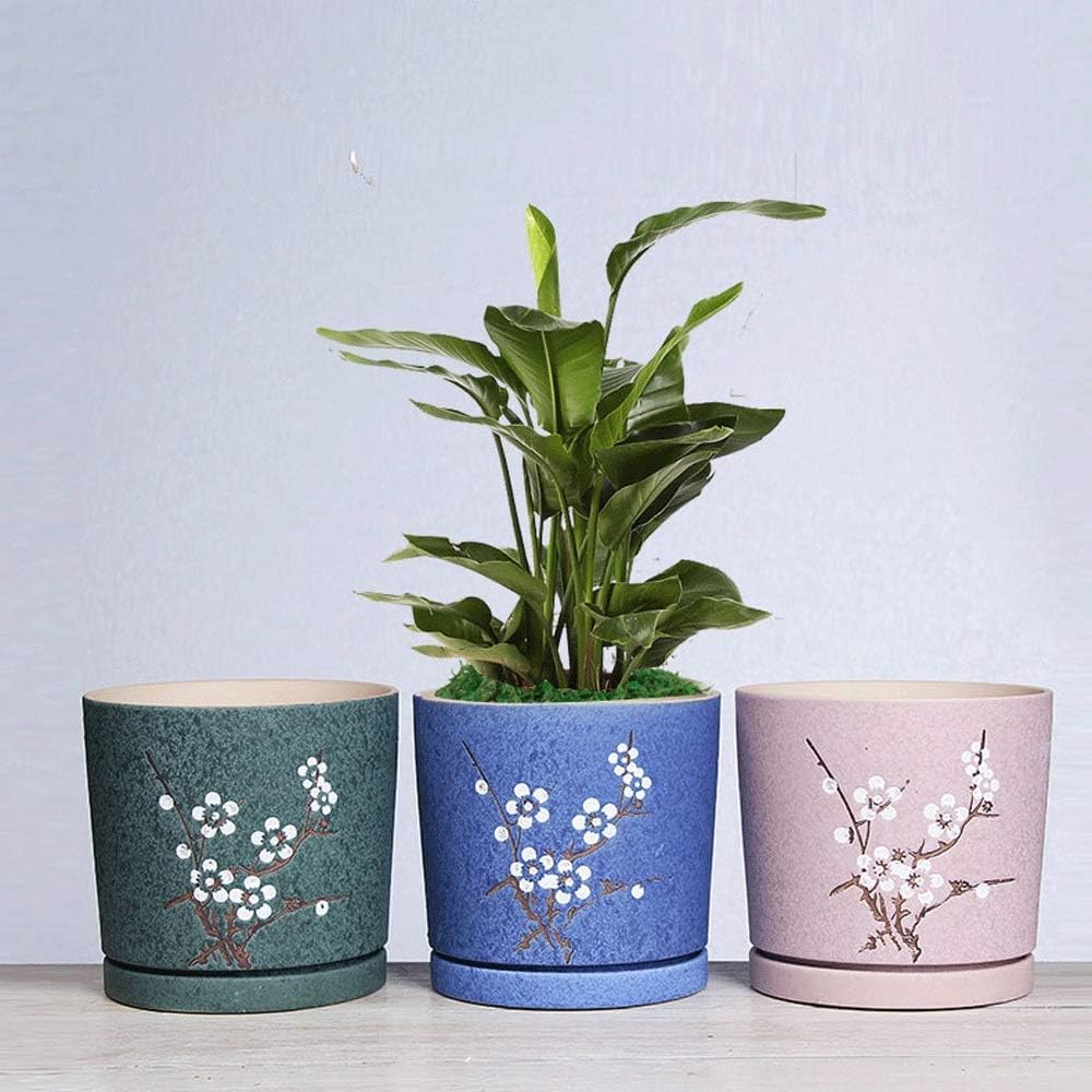 Doniczki ceramiczne, wielokolorowa ceramiczna doniczka na kwiaty, zielona roślina, bardzo duża z tacką, miąższowa ceramiczna doniczka, zielona doniczka na kwiaty, zielona