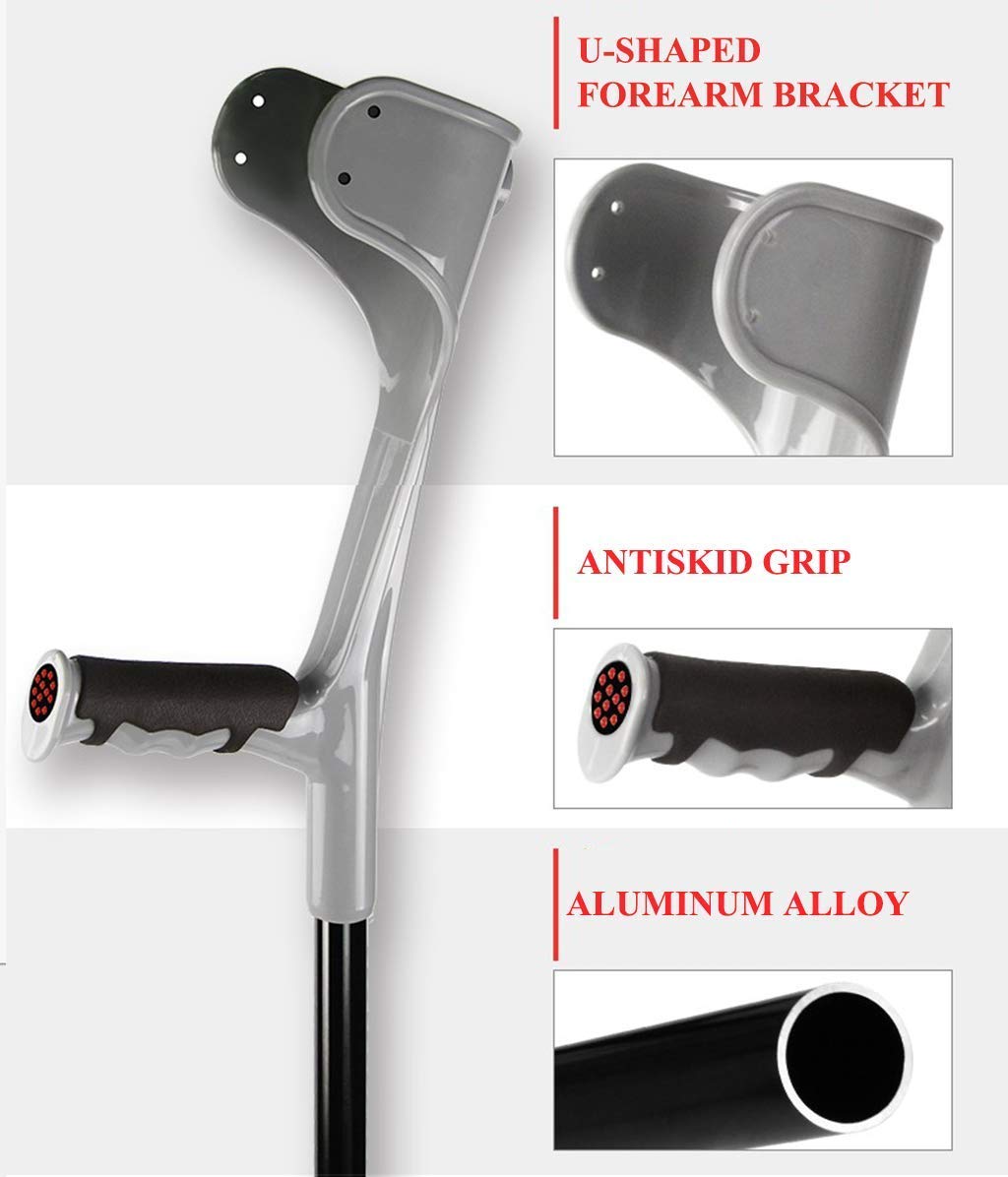 MObyat Andador para Ancianos,Bastón, muletas Plegables para antebrazo para Adultos, muleta médica Plegable portátil para Brazo, Andador de Codo de aleación de Aluminio Ligero Ajustable en Altura, g