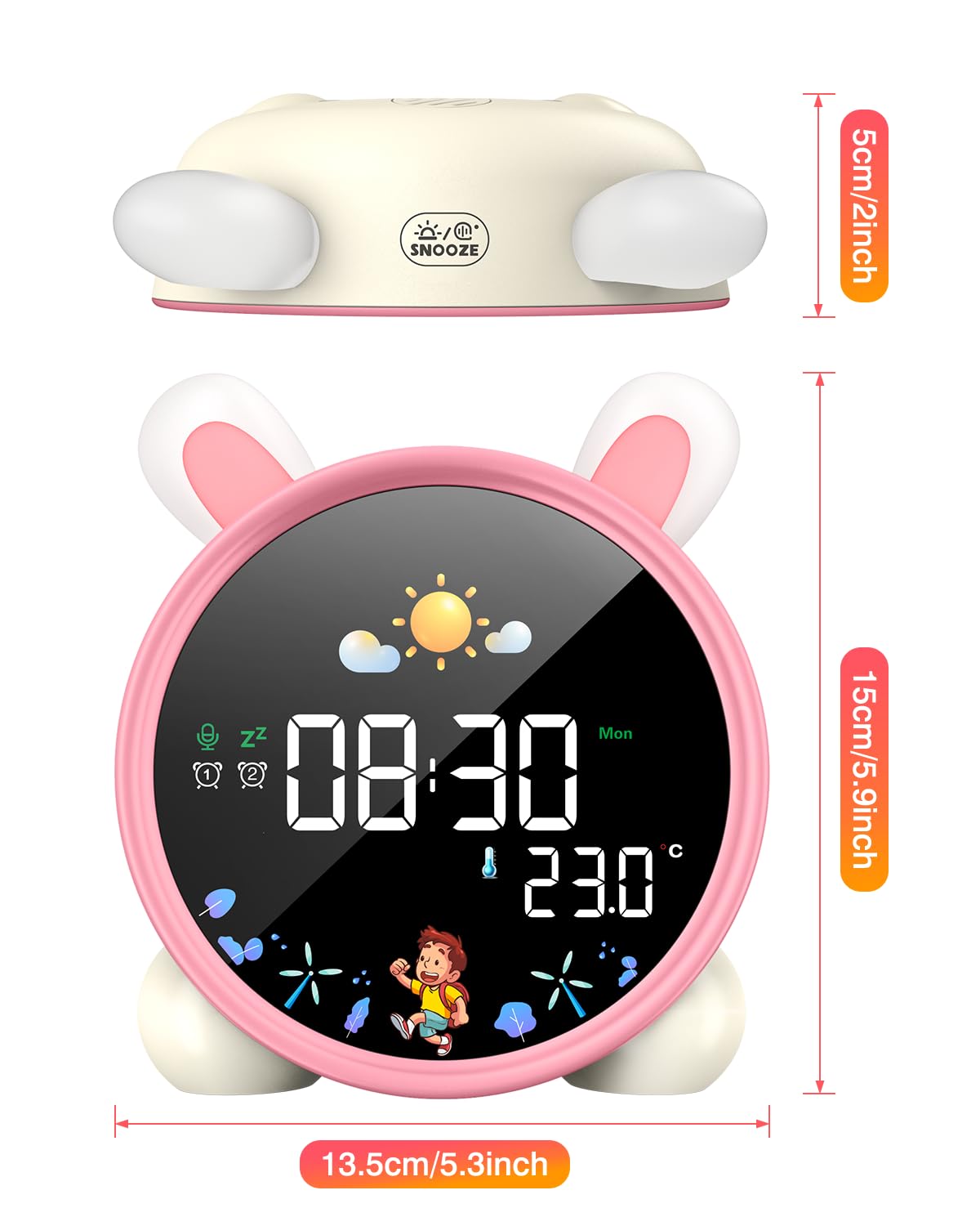 Lemnoi Wecker für Kinder, Kinder Schlaftrainer für Jungen und Mädchen, Batteriebetrieben Kinderwecker Lichtwecker mit Nachtlicht, Countdown, Snooze-Funktion, 3 Helligkeitsstufen und Buntem Licht
