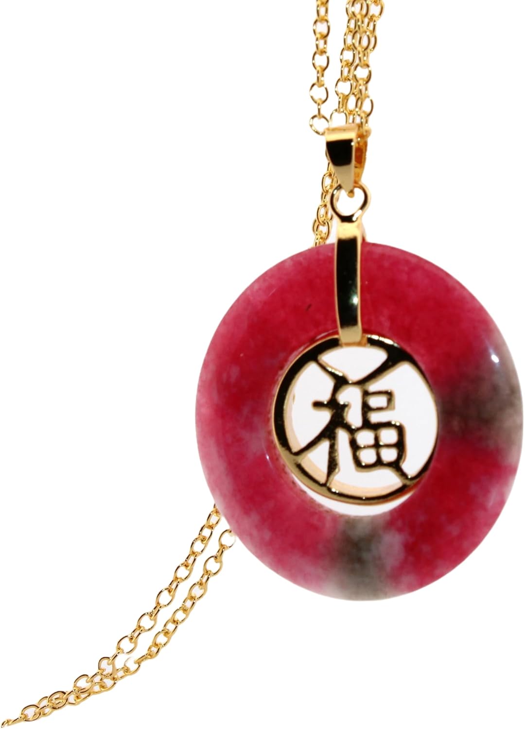 Round Red Jade Carnelian Good Luck Gold Necklace