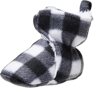 Unisex Baby Cozy Fleece and Faux Sherpa Booties, Black White Plaid, 12-18 Months