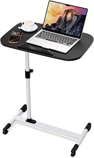 Magshion Tilt Overbed Bedside Table with Wheels, Rolling Laptop Desk with Height Adjustment from 28" to 39", Sit to Stand Up, Mobile Standing Desk for Hospital Home Office, White Frame