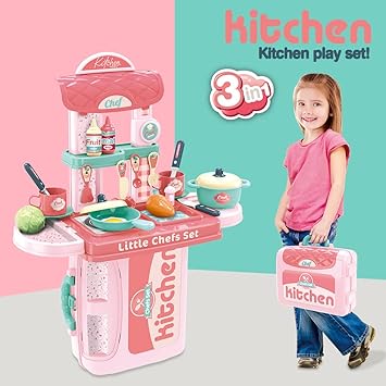 PRESENTSALE 2 in 1 Portable Cooking Kitchen Play Set Pretend Play Food Party Role Toy for Boys Girls
