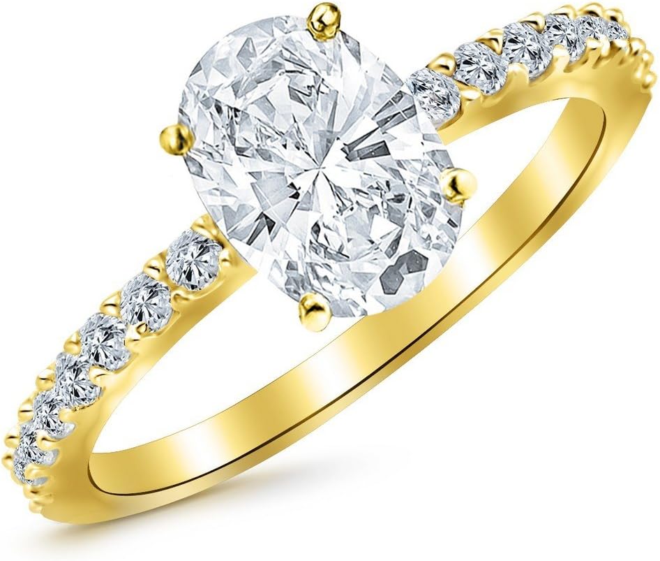 Houston Diamond District 2.25 to 5.25 Carat LAB GROWN DIAMOND Classic Side Stone Pave Set Oval Cut Diamond Engagement Ring (E-F Color VS2-SI1 Clarity)
