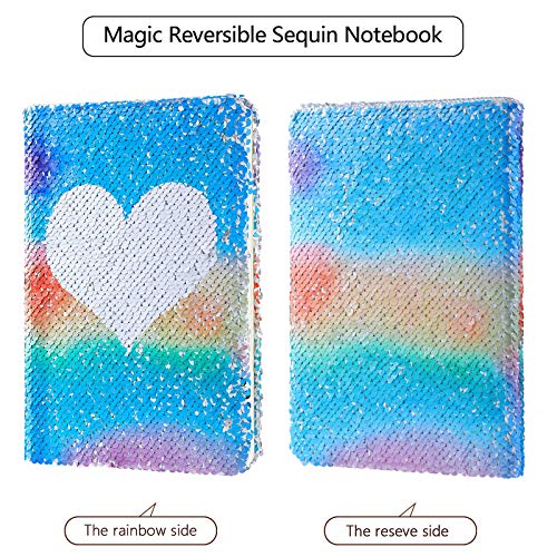 Image of Outus 4 Pcs Sequin Girls Journal Valentines Journal Gift with Color Gel Ink Pens Glitter Notebook Flip Writing Diary for Kids Girl Writing Drawing Travel Gifts(Candy Color,Heart)
