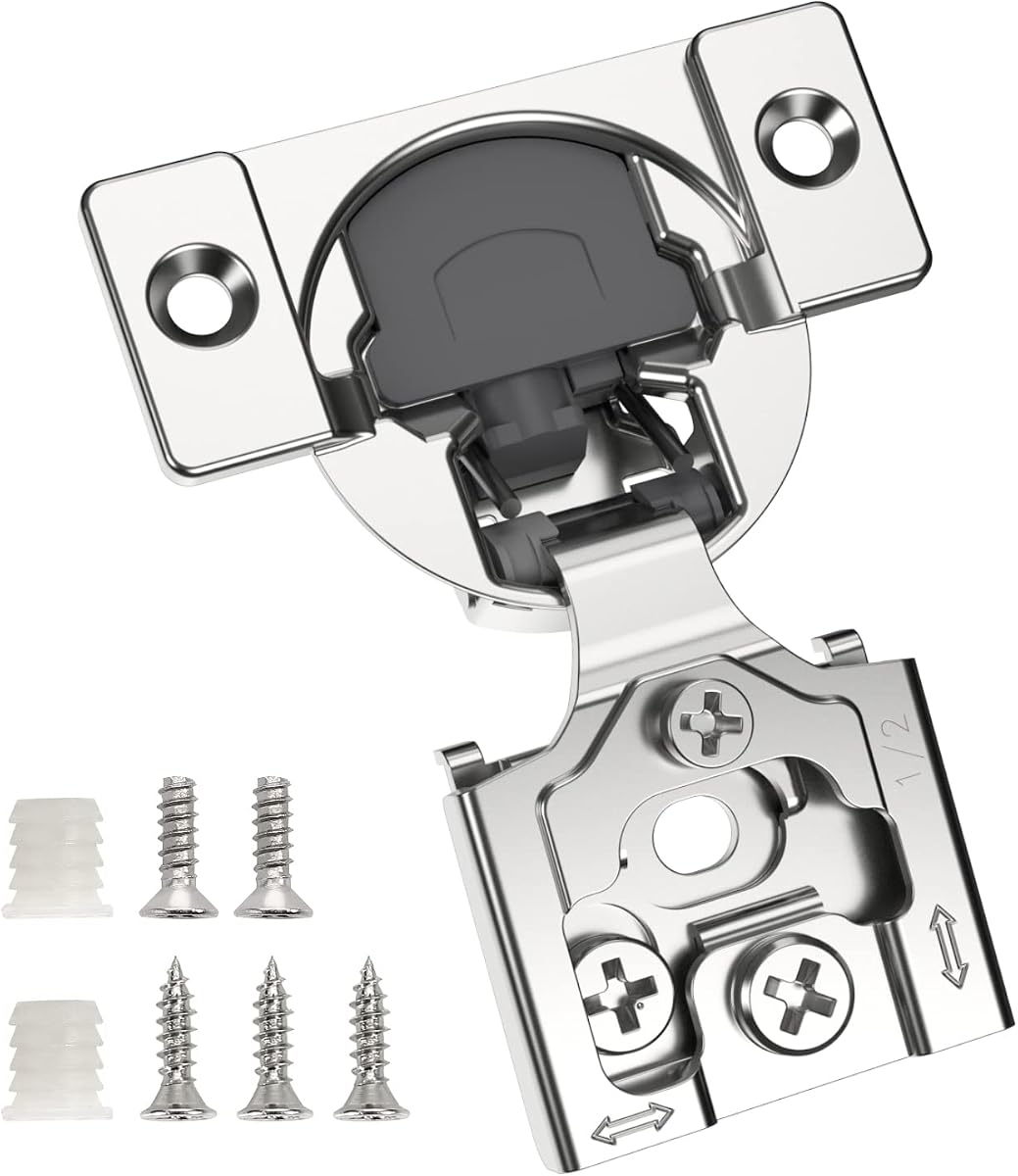 10 Pack 1/2" Overlay Concealed Soft Close Hinge for Face Frame Door, Self Closing Hidden Hinge with 3 Way Adjustability, Satin Brushed Nickel 105 Degree Open Angle for Kitchen Storage Cabinet