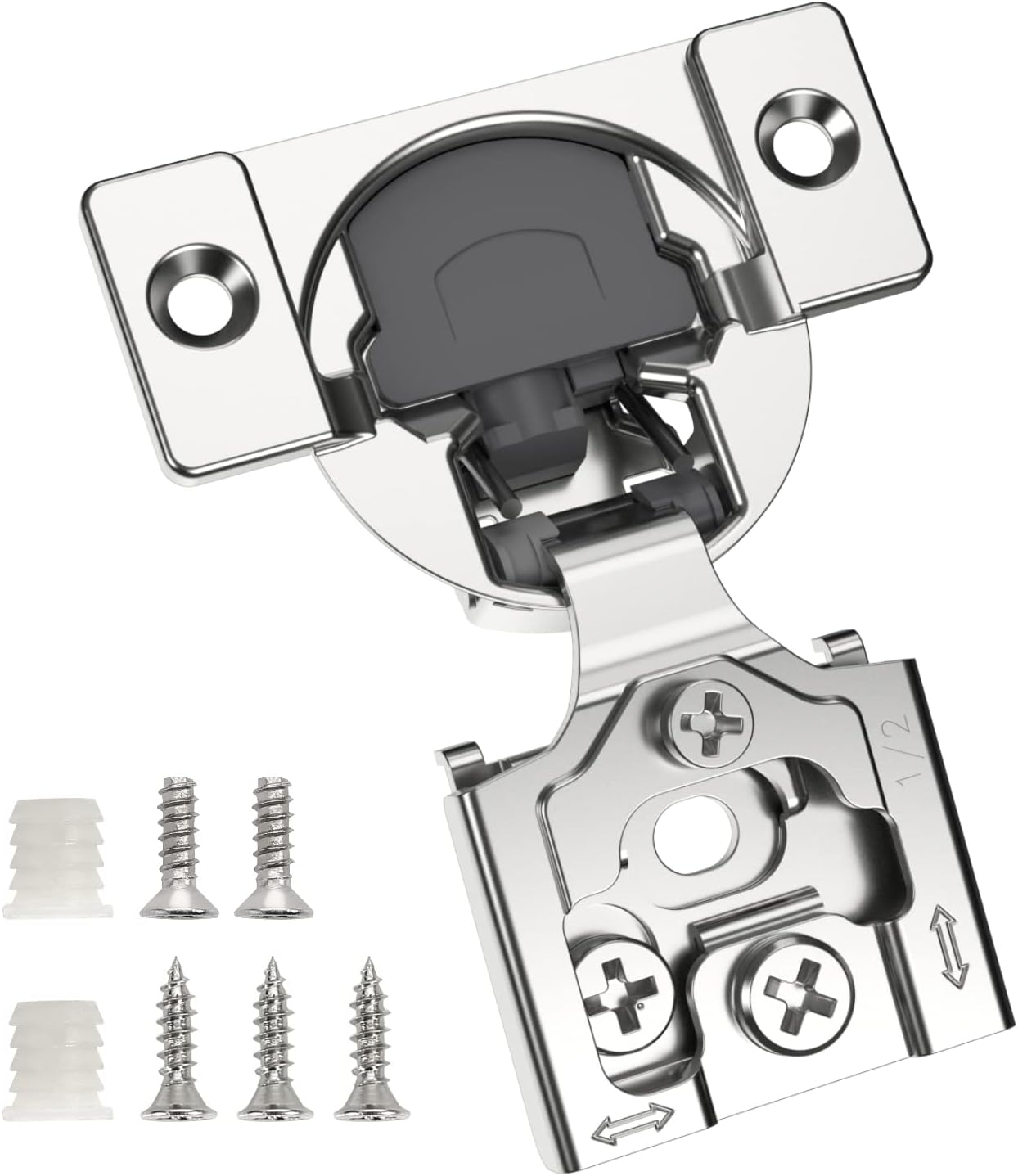 Chibery 2 Pack 1/2" Overlay 3D Soft Close Concealed Hinge for Face Frame Door, Smooth Slow Self Closing Hinges, Satin Nickel, Hidden 105° Open Angle Stainless Steel Hinge for Kitchen Cabinet Door