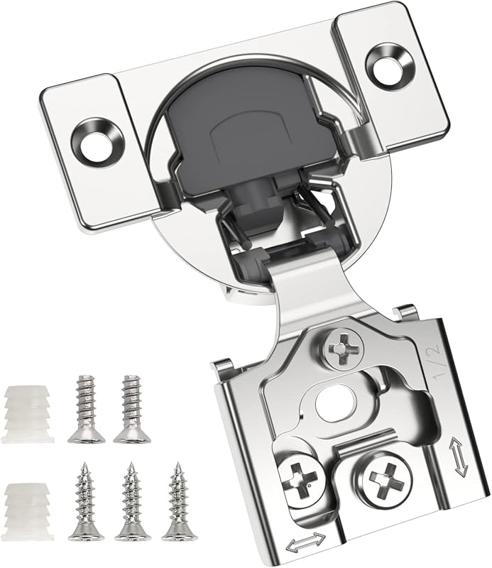 10 Pack 1/2" Overlay Concealed Soft Close Hinge for Face Frame Door, Self Closing Hidden Hinge with 3 Way Adjustability, Satin Brushed Nickel 105 Degree Open Angle for Kitchen Storage Cabinet