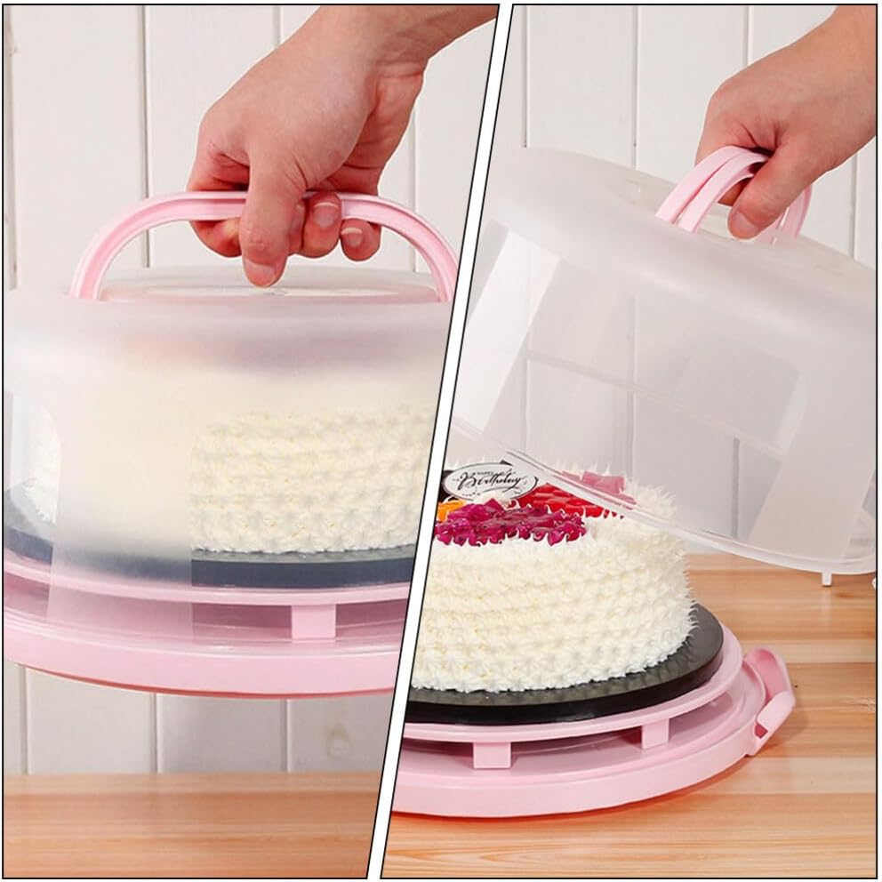 UPKOCH Portable Round Cake Carrier with Lid Handle Decorative Cake Box for Muffins and Desserts for Outdoor Events Parties and Safe Storage