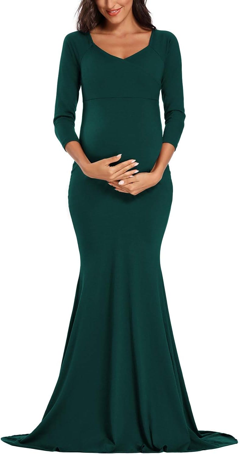 Glampunch Maternity Dress Off Shoulder Short&Long Sleeve Maxi Pregnancy Dress for Photoshoot Baby Shower