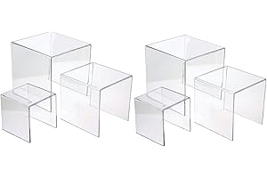 Jusalpha 6-PC Clear Acrylic Display Riser Jewelry Showcase Fixtures