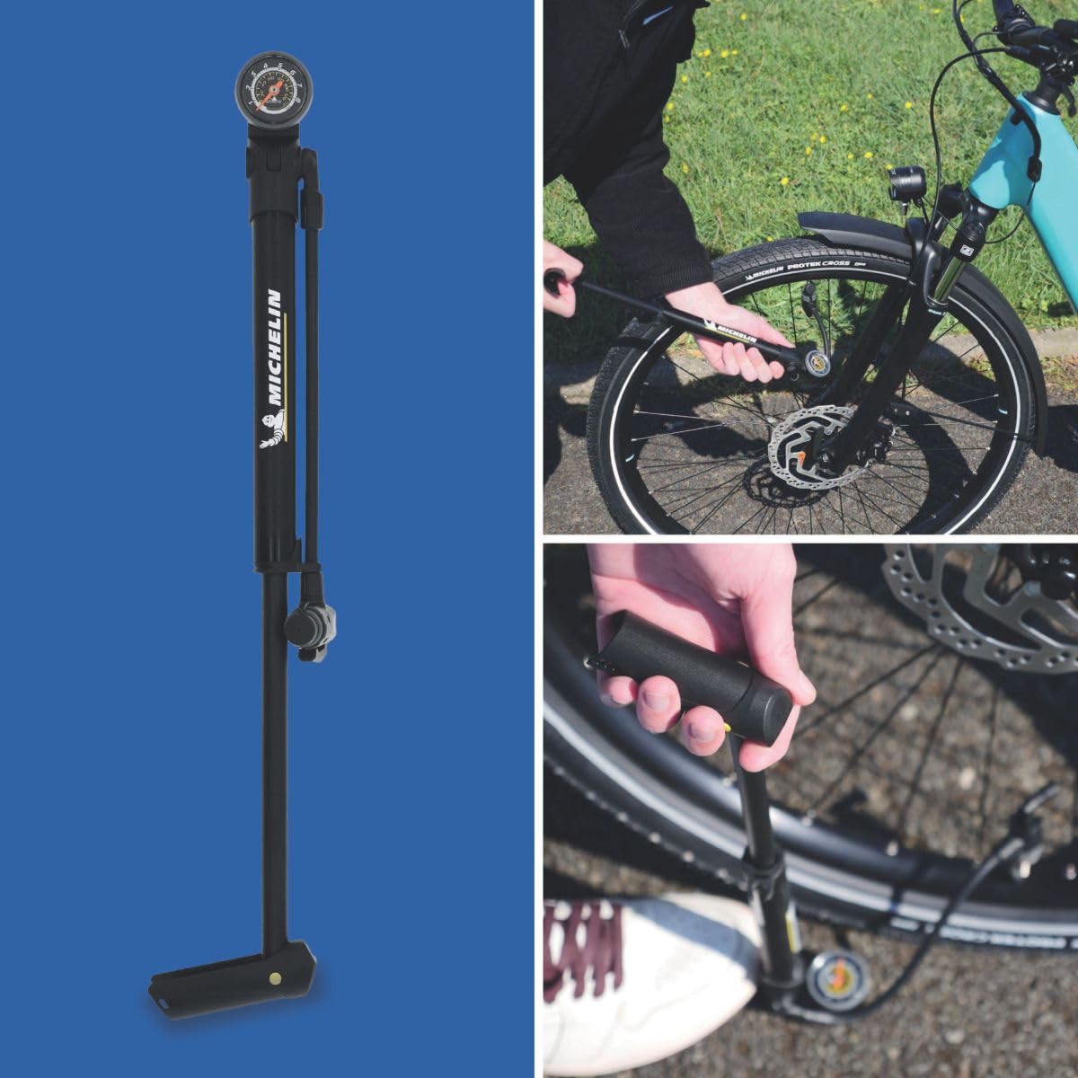 MICHELIN Mini Pompe Aluminium Convertible AIR Tech Pro - Manomètre Analogique - pour VTT, VTC, VAE, Vélo Enfant - 157g