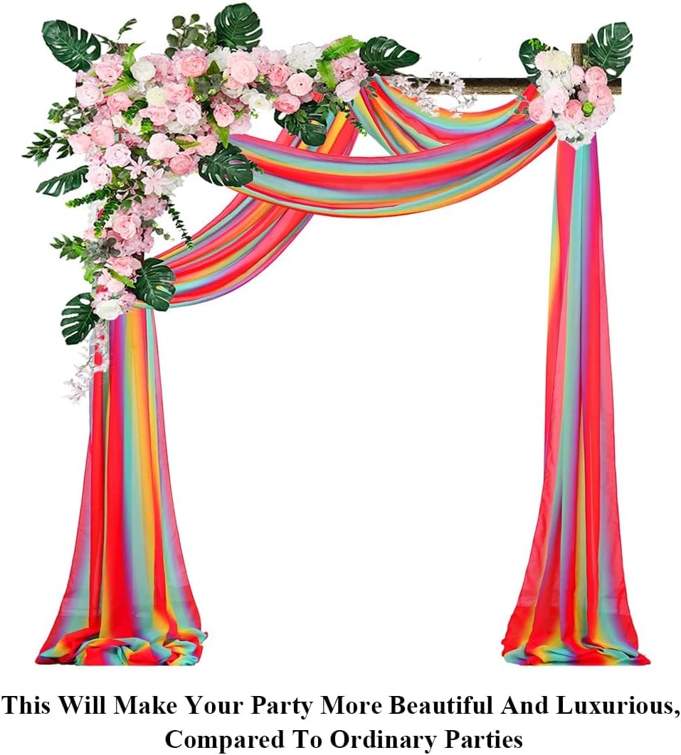 Pardecor Rainbow Chiffon Wedding Arch Draping Fabric 2 Panels 6 Yard for Outdoor Ceremony 29''x18ft Long Tulle Decor for Wedding Arch Arbor