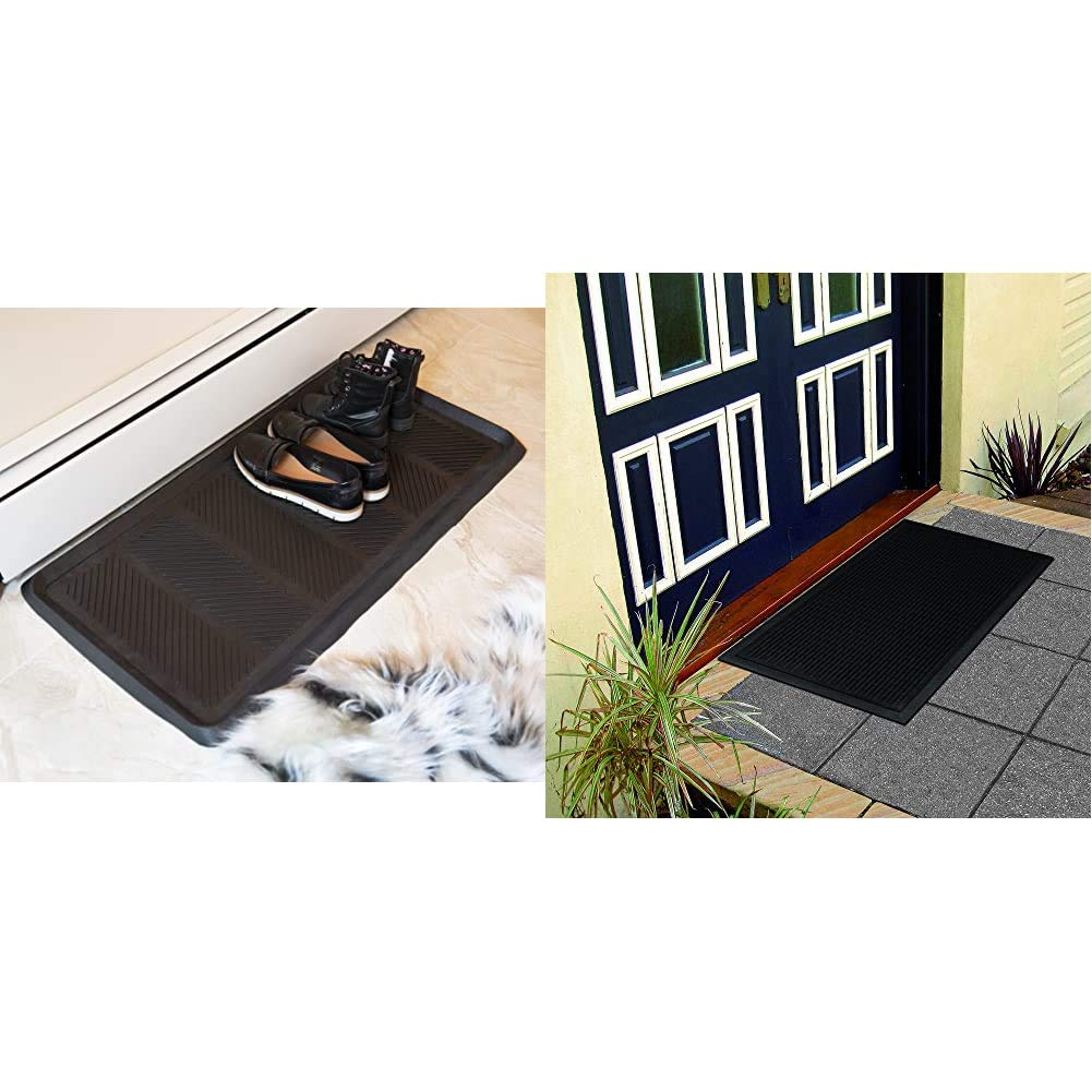 Ottomanson Rubber Doormat, 16" x 32" Rectangle & RDM Rubber Doormat, 24